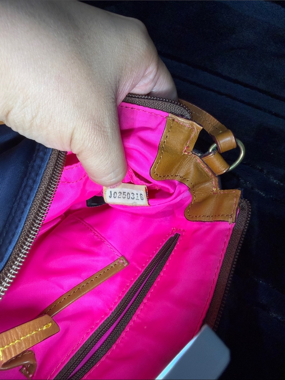 Dooney & Bourke Navy Nylon Shoulder Bag with Brown Leather Trim - Picture 5 of 7